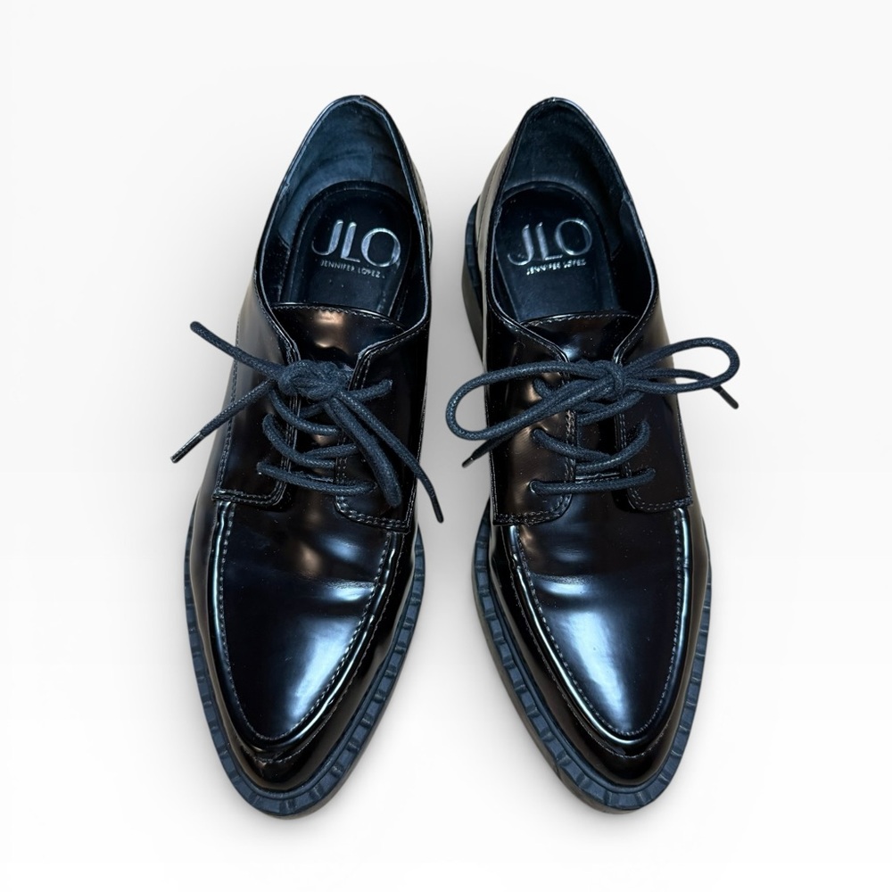 JLO Jennifer Lopez Black Patent Leather Oxford Shoes Chunky Sole, Size 7.5 M EUC - Picture 3 of 14